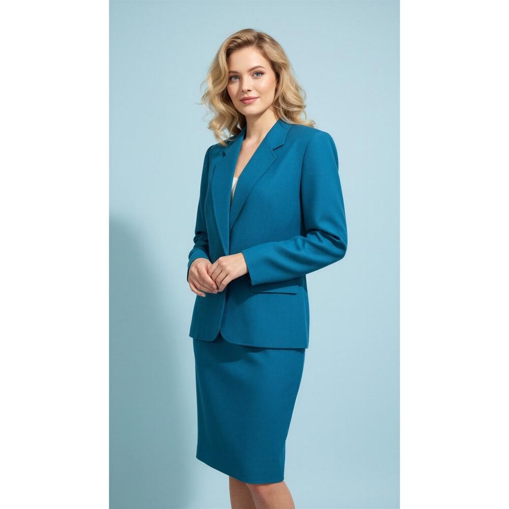 Pendleton Vintage Skirt Suit Womens 12 Teal Blue Green Blazer & Pencil Skirt‎